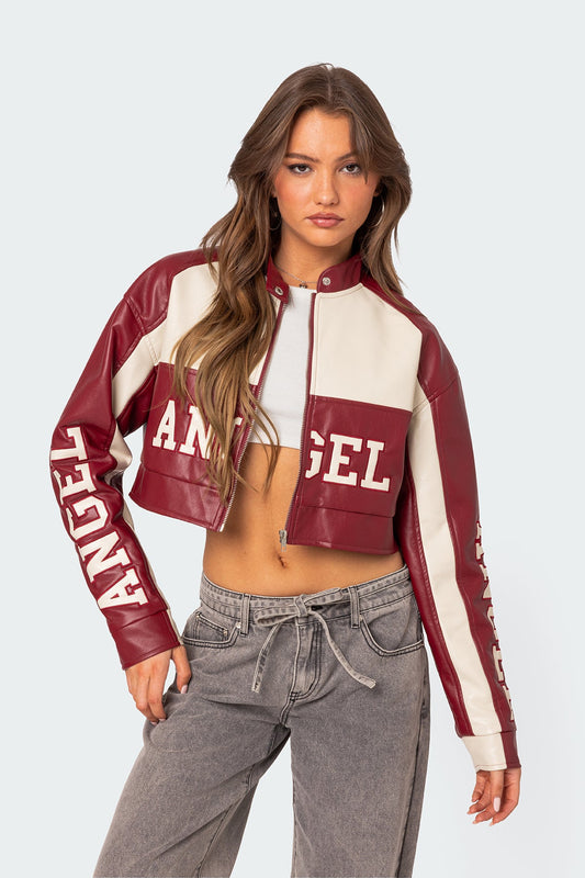 Farah Cropped Faux Leather Jacket