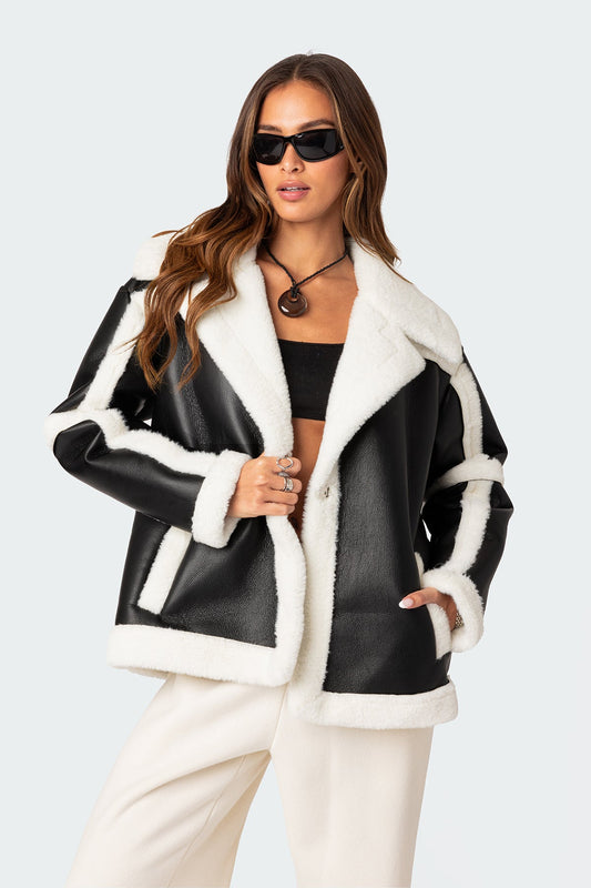 Rocki Oversized Faux Leather Shearling Jacket