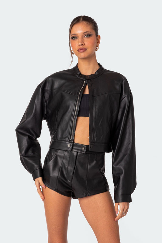 Ramona Faux Leather Cropped Jacket